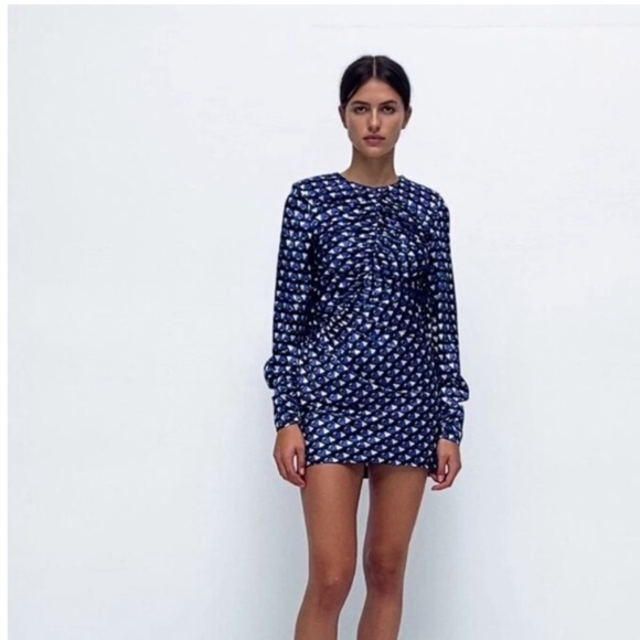 ZARA Geometric Print Midi Satin Dress NWT - Picture 1 of 4